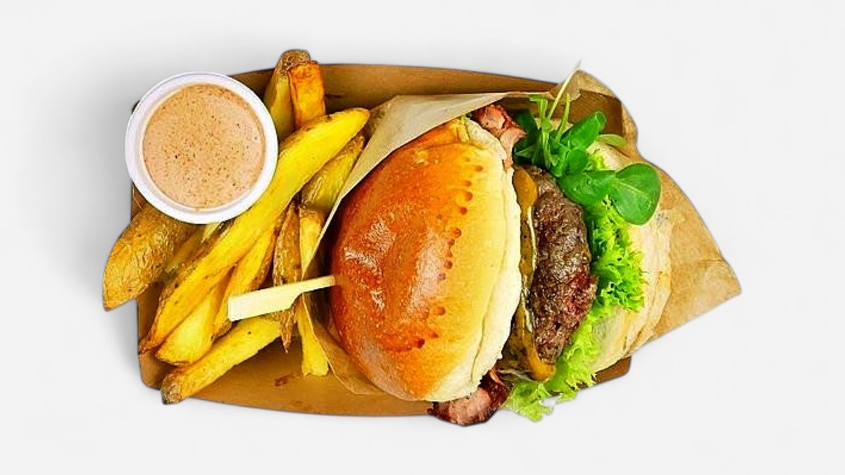 2x Grif burger, 2x hranolky
