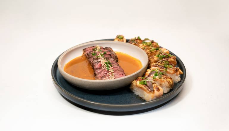 14oz Prime Ribeye  + Aburi Salmon Press