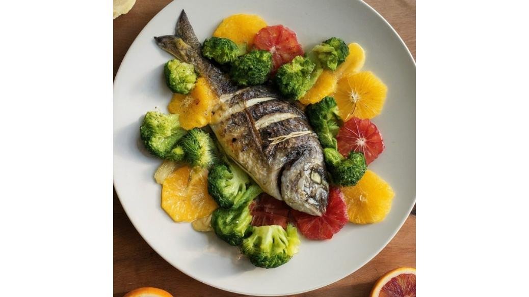 Doradă la grătar cu broccoli și citrice