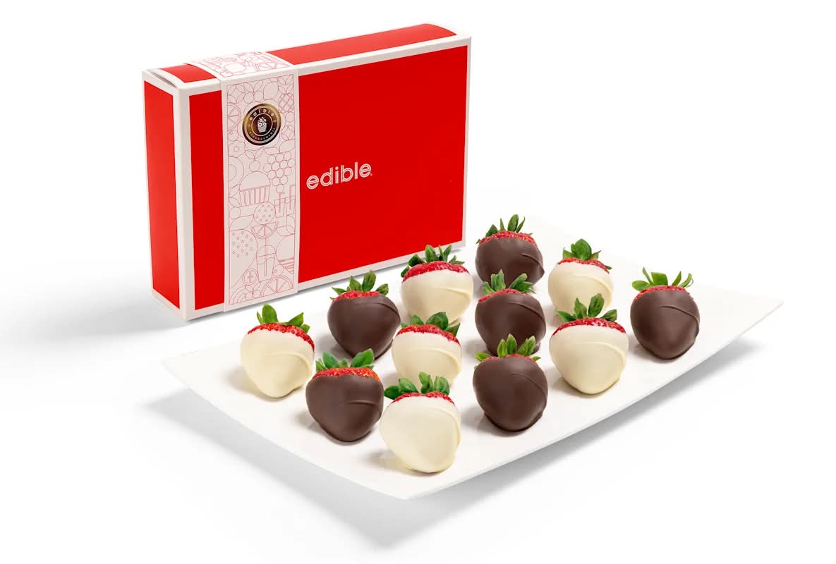 Hand-Dipped White and Semisweet Chocolate Strawberries Box