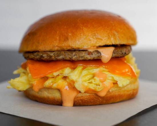 Brioche, Sausage, Egg, and Cheddar