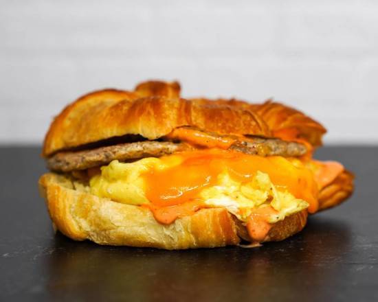 Croissant, Sausage, Egg, and Cheddar