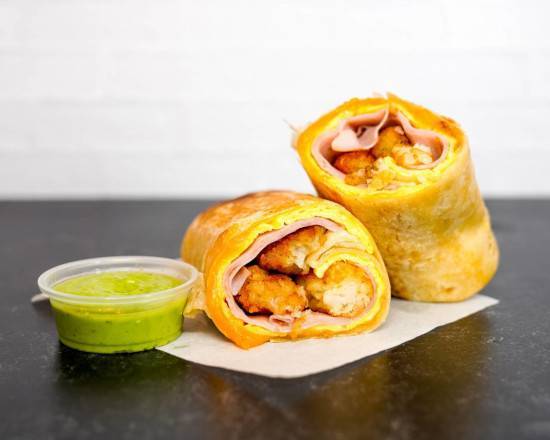 Ham, Egg, and Cheddar Breakfast Burrito