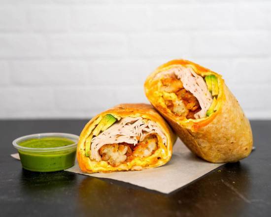 Smoked Turkey, Avocado, Egg, and Cheddar Breakfast Burrito