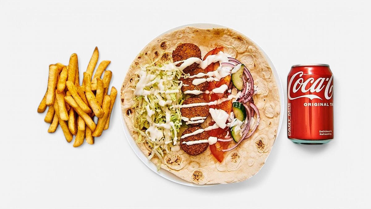 Falafel tortila menu - falafel dürum + hranolky + nápoj
