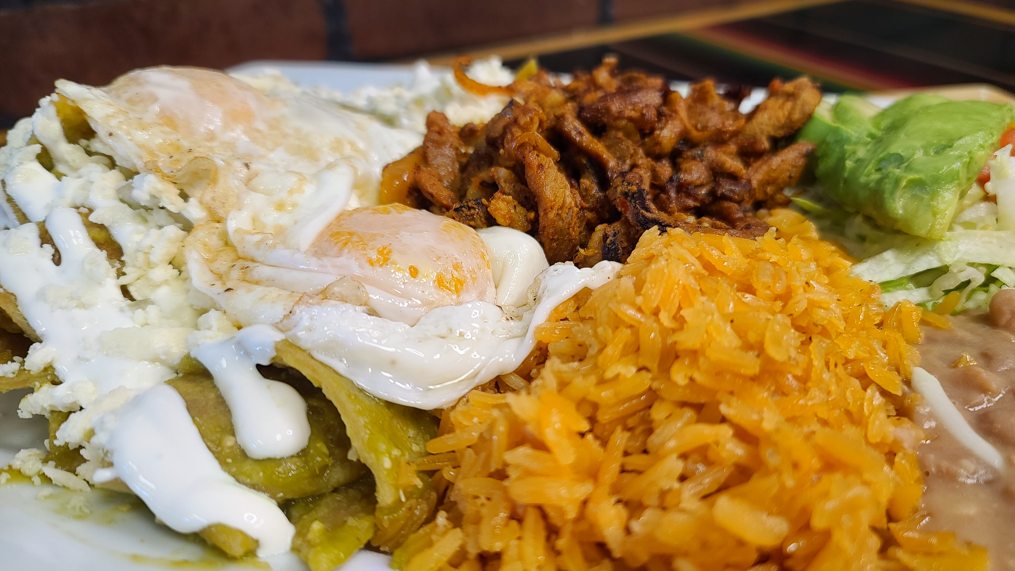 Chilaquiles con Huevos y Carne / Chilaquiles with Eggs and Meat