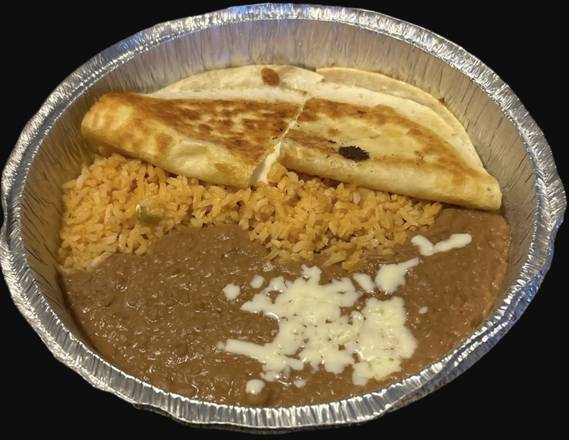 Cheese Quesadilla with Rice and Beans
