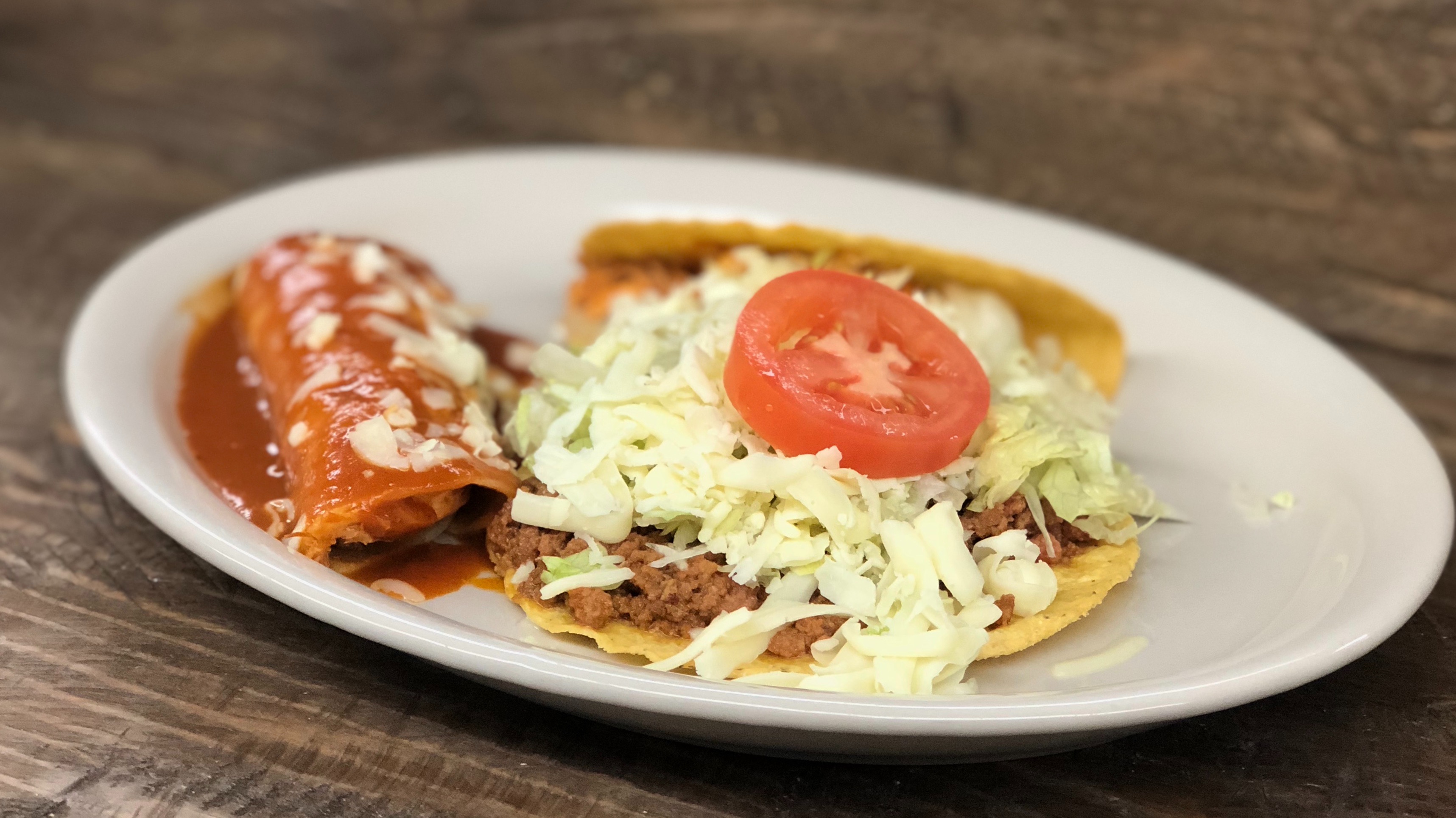 2. Taco, Enchilada, and Tostada with White Queso