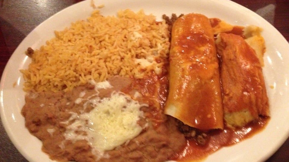 6. Enchilada, Tamale, Rice and Beans