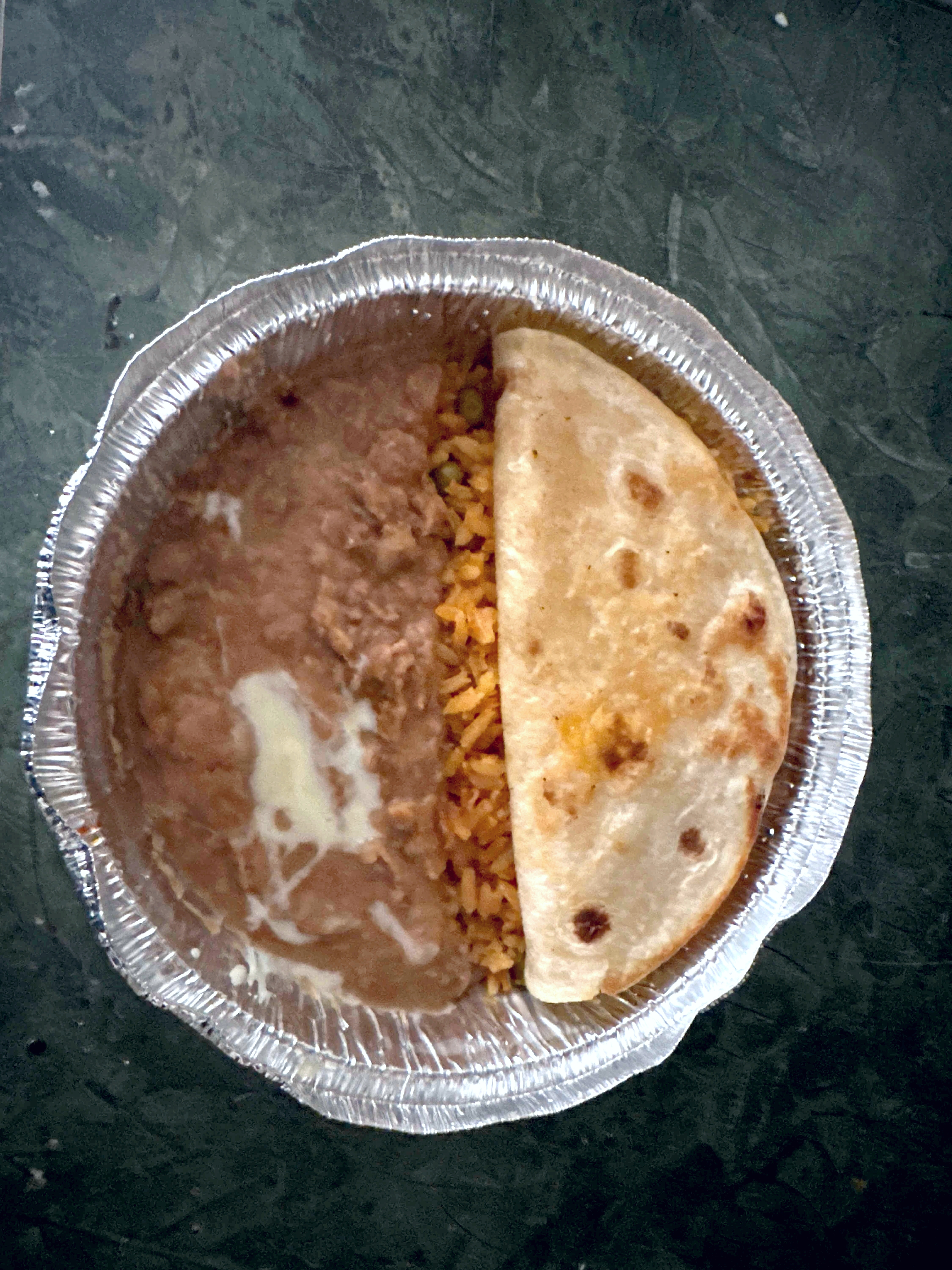 One Quesadilla, Rice and Beans