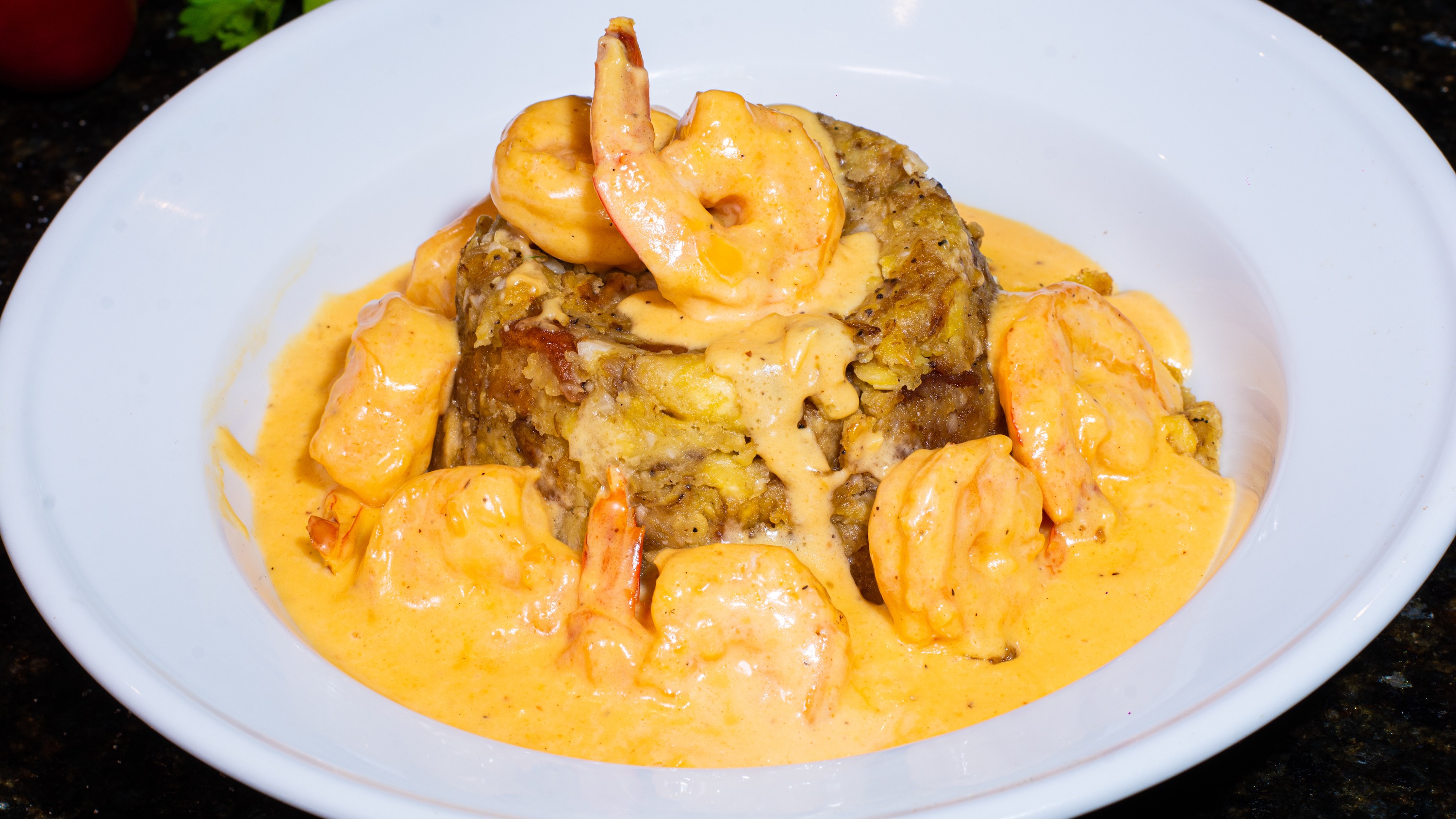 Camarofongo / Mashed Green Plantain with Shrimp