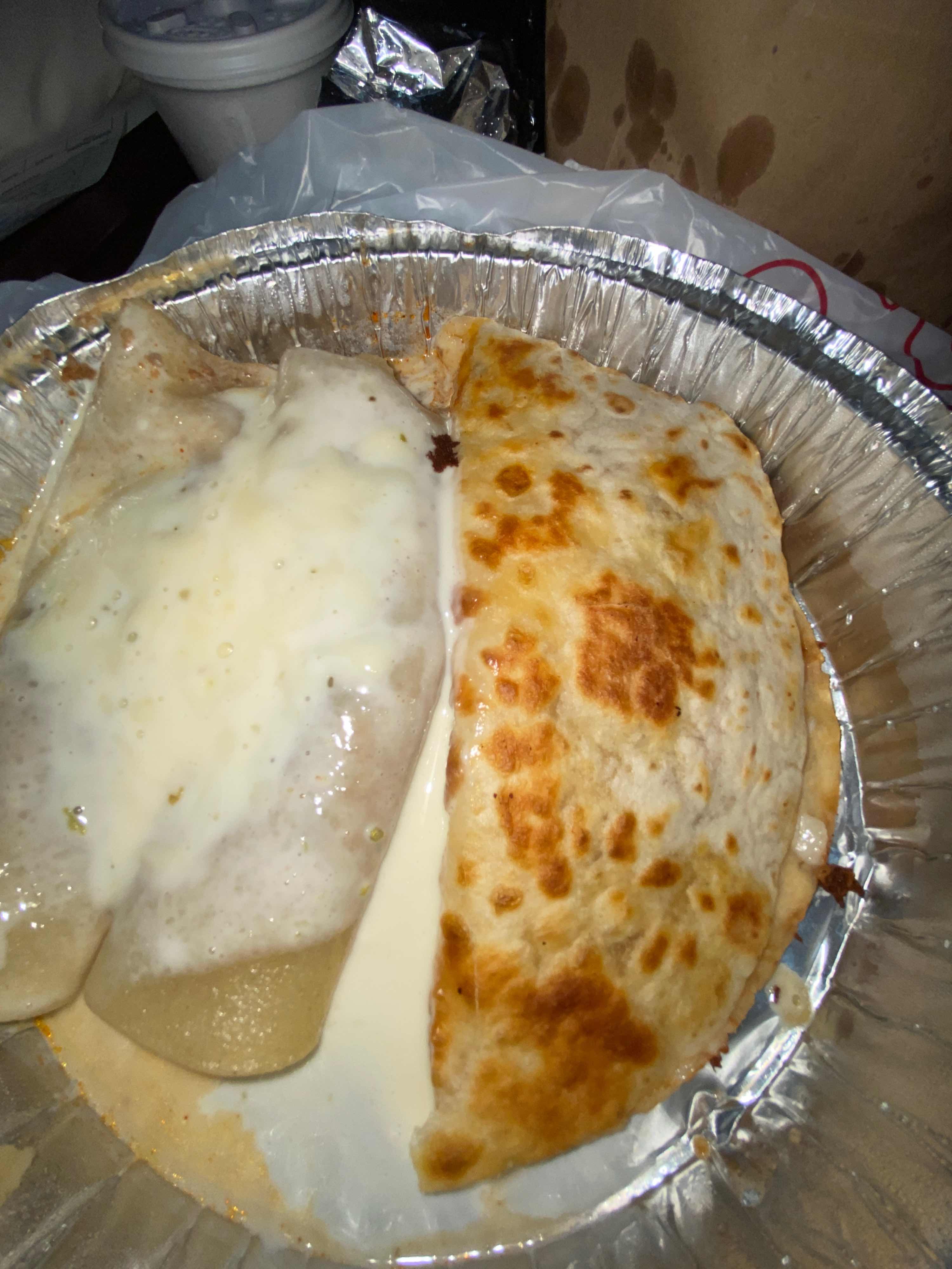 2 Enchiladas with Beef and a Chicken Quesadilla