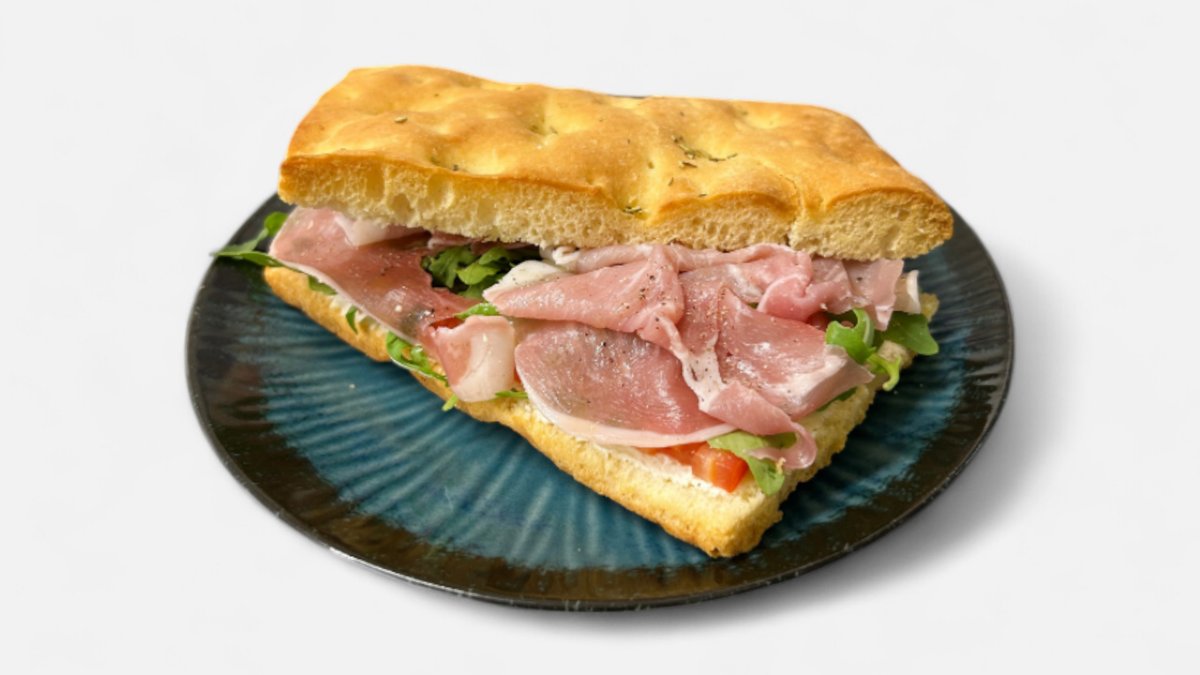 Focaccia - prosciutto, rukola, rajče