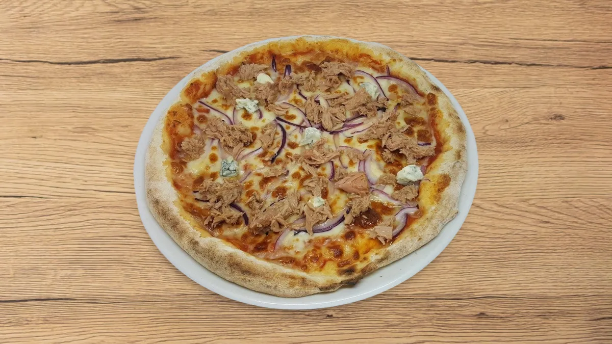 Tonhal, lilahagyma, gorgonzola EC