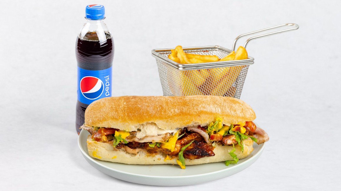 Sendvič Polo ranch, krompirček in Pepsi 0.5 l
