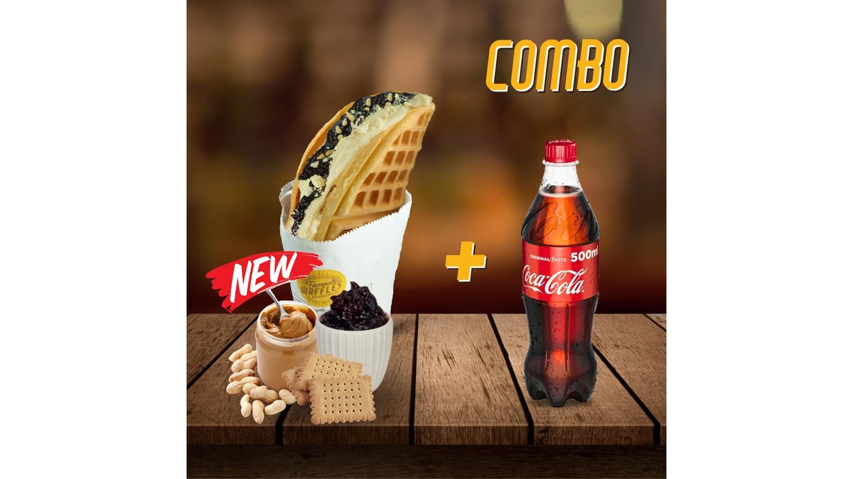 Waffle, Amarena (Patesa), Crema Arahide Crunchy, Biscuiti + Coca Cola