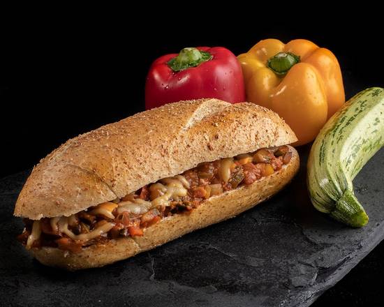 Vegetarian Cheesesteak (Eggplant, Red Peppers, and Mushrooms)