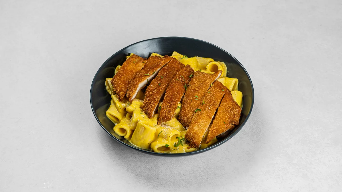 Golden chicken pasta bowl