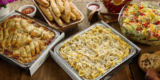 Baked Chicken Parmigiano and Fettuccine Alfredo Combination Meal