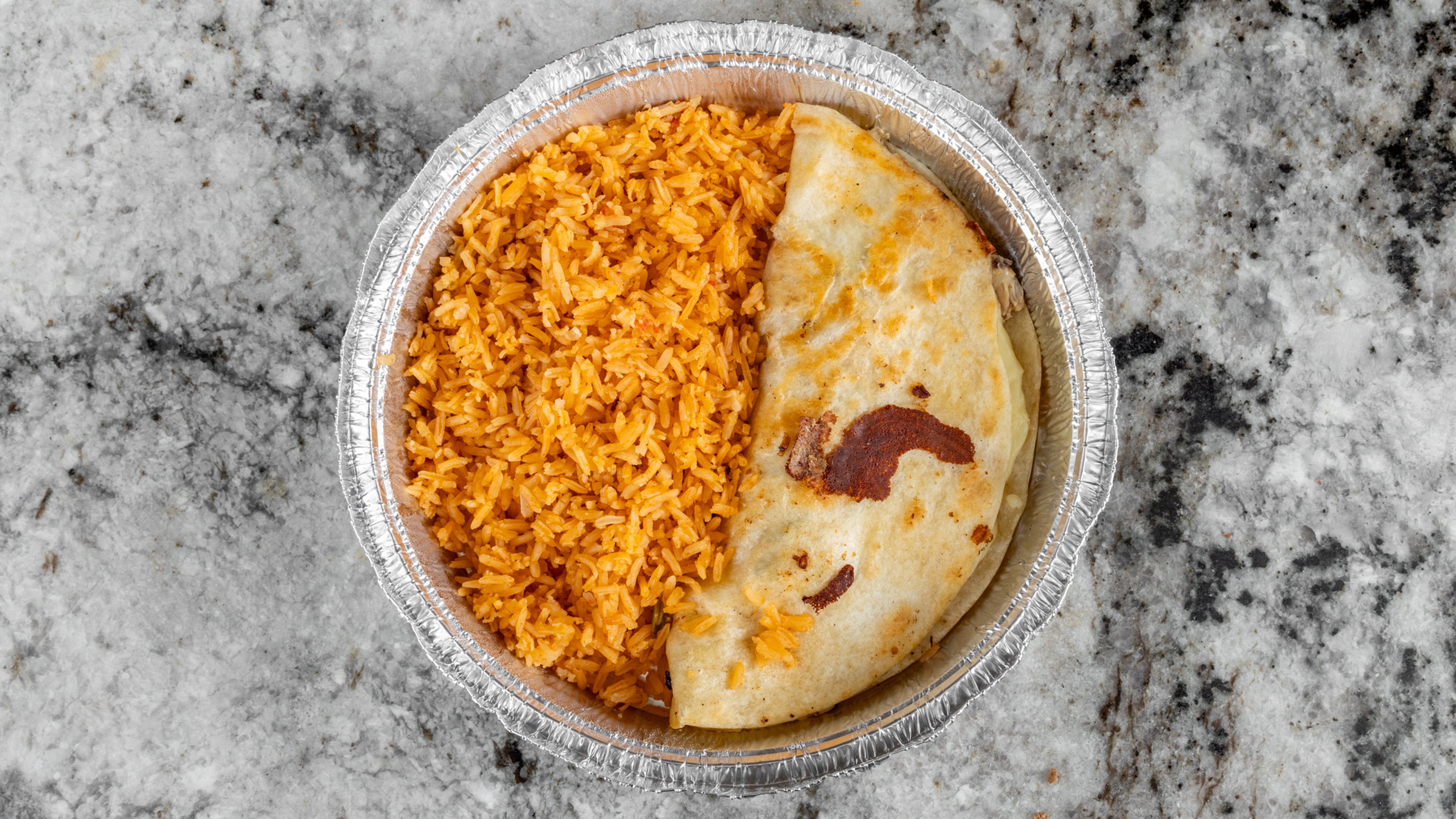 3. Chicken Quesadilla and Spanish Rice