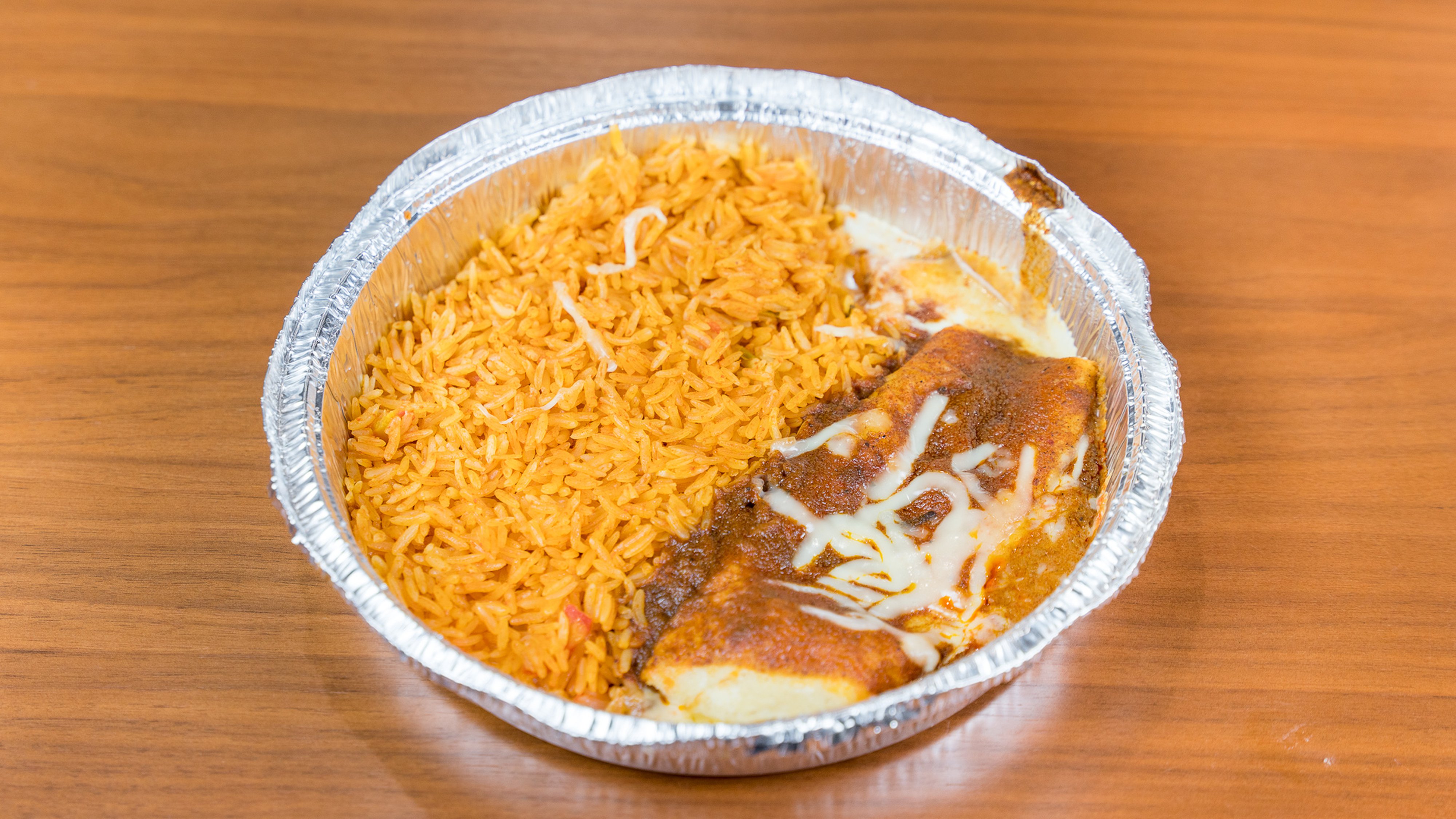 5. Two Beef Enchiladas, Spanish Rice and Beans