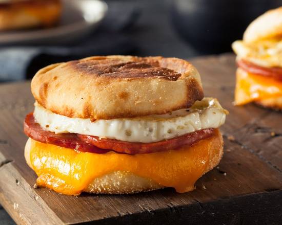Meat Lover Breakfast Biscuit with Bacon, Sausage, and Cheese