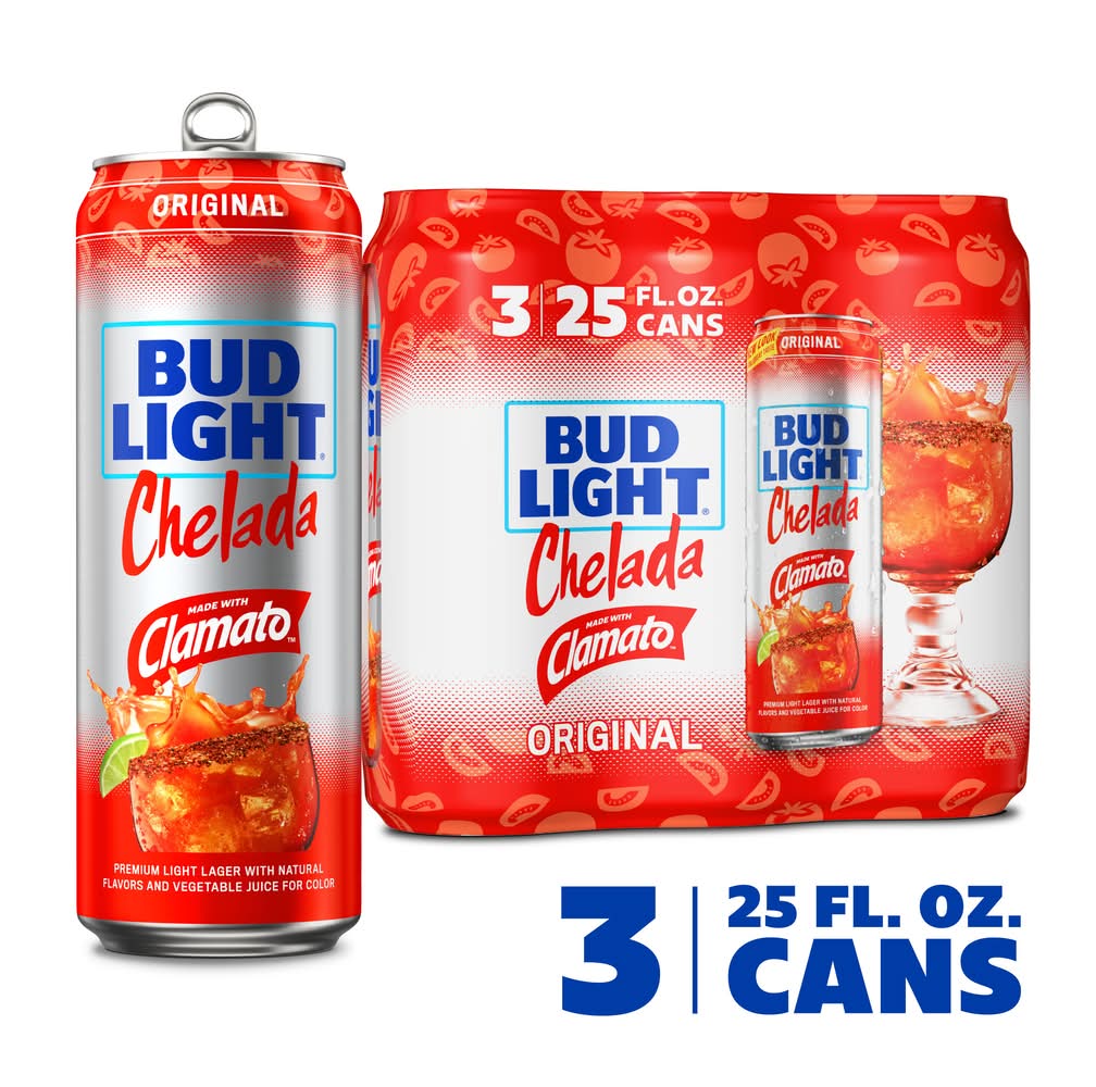 Bud Light Chelada Original With Clamato Beer (3 x 25 fl oz)