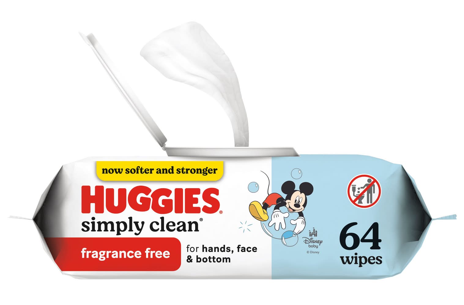 Huggies Simply Clean Fragrance Free Disney Baby Wipes, 7.7x6.6 in (64 ct)