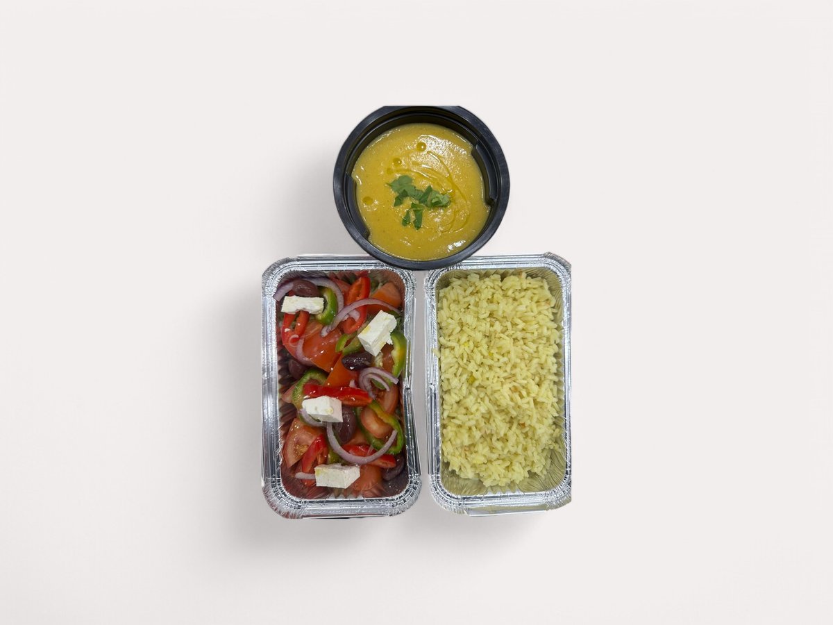 Supë Perimesh and Pilaf and Sallatë Greke