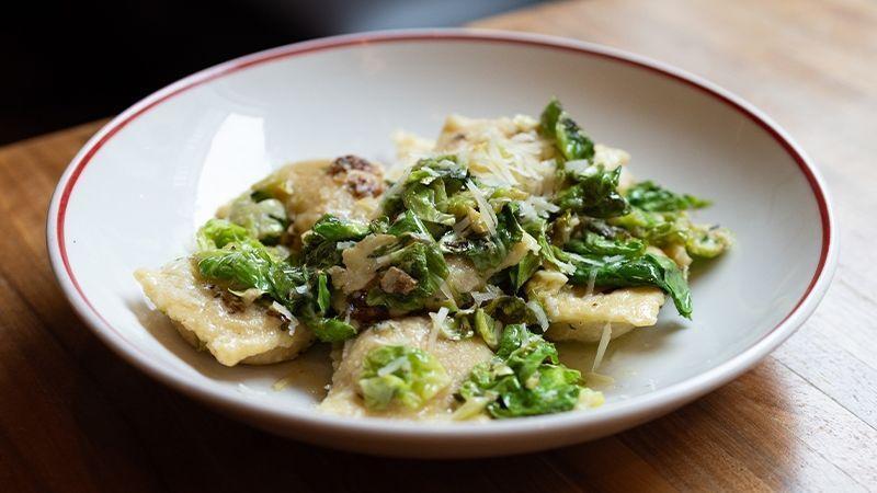 Butternut Squash Ravioli and Brussels