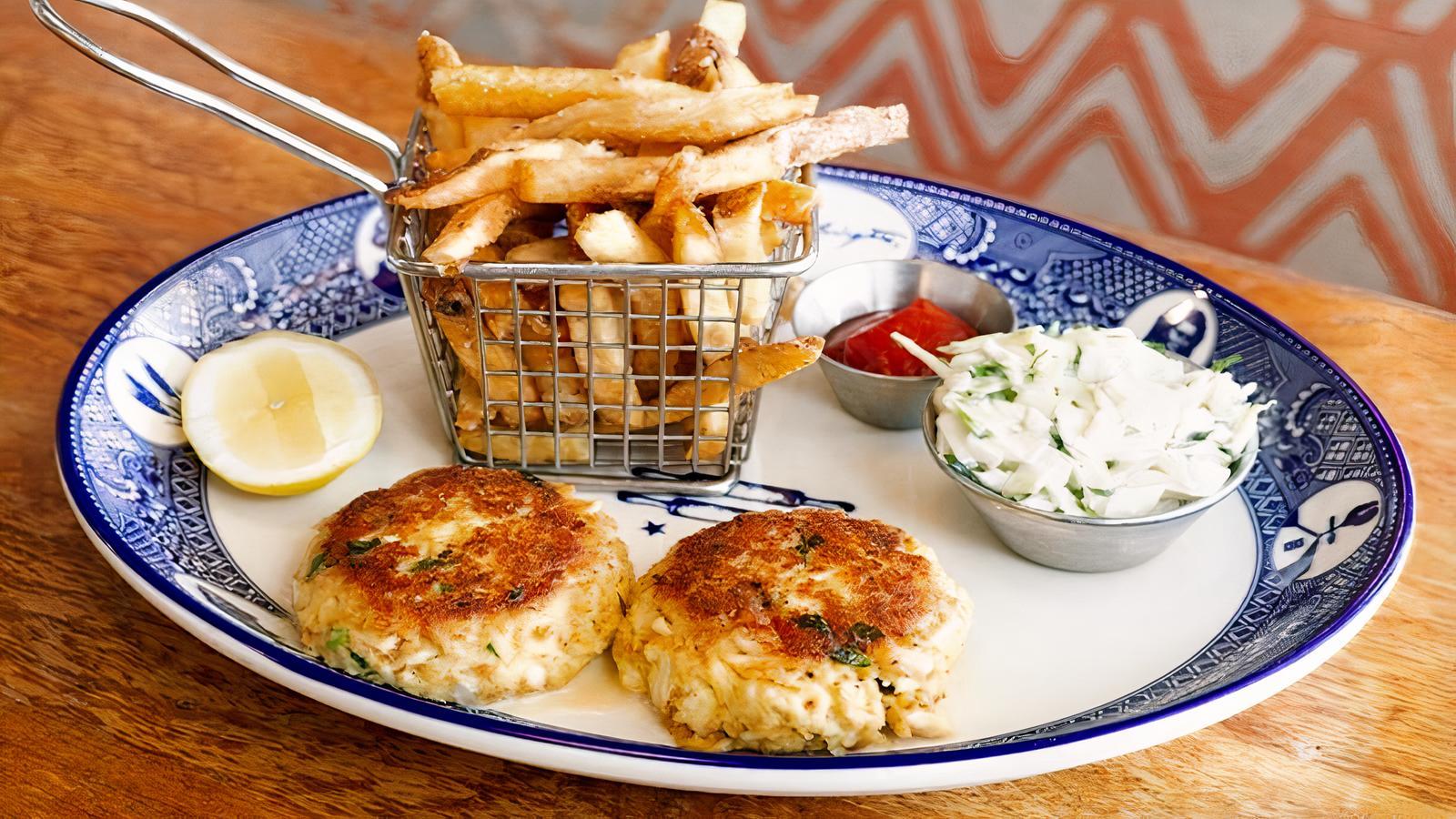 Crab Cakes, Fries and Slaw