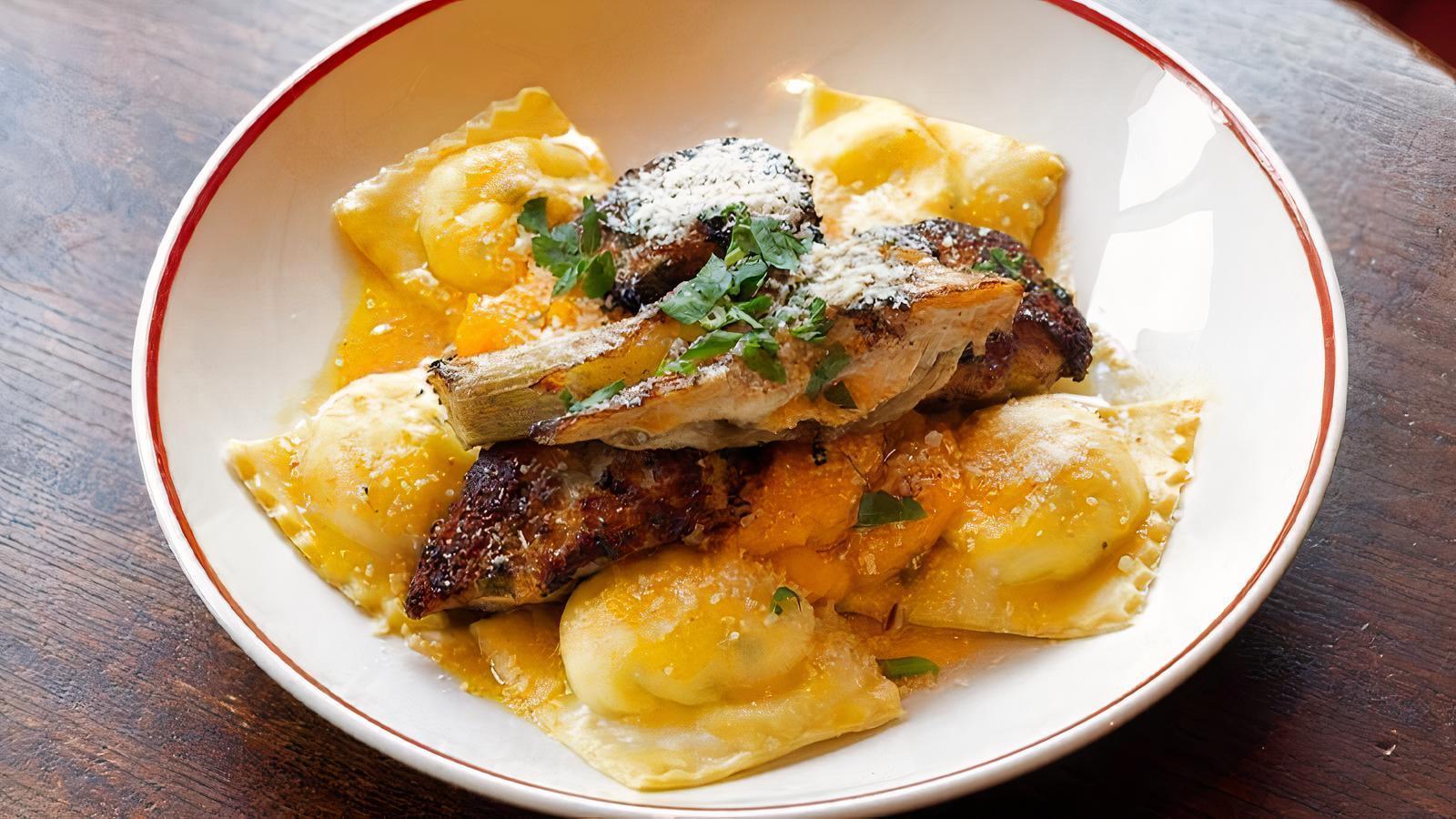Goat Cheese Ravioli and Chicken Cutlet