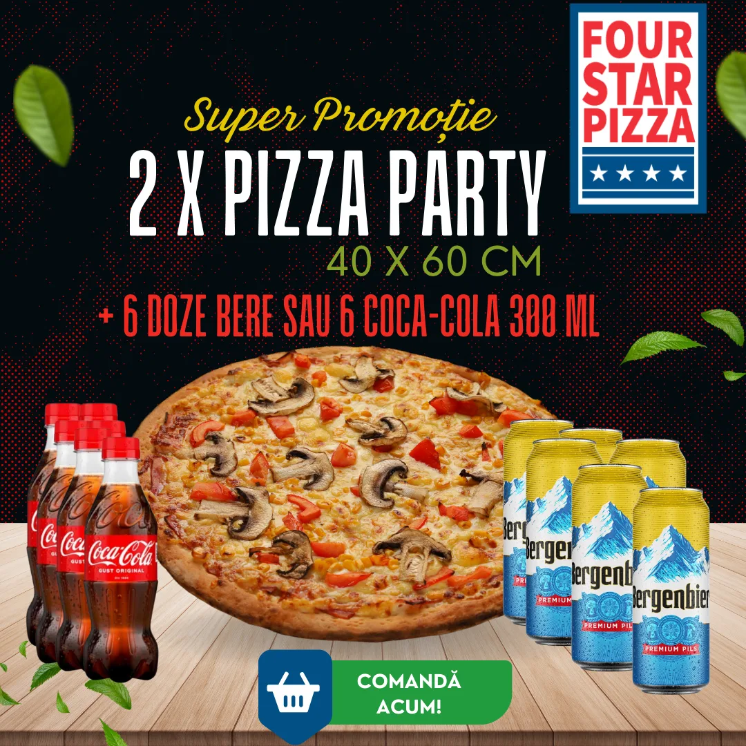 2 Pizza Party+6 Bauturi(doza Bergenbier sau Cola Pet 0.3L) (Pizza)