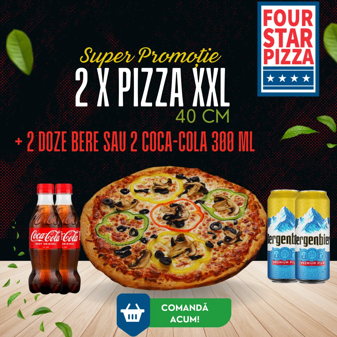 2 Pizza XXL+2 bauturi(doza Bergenbier sau Cola Pet 0.3L) (Pizza)