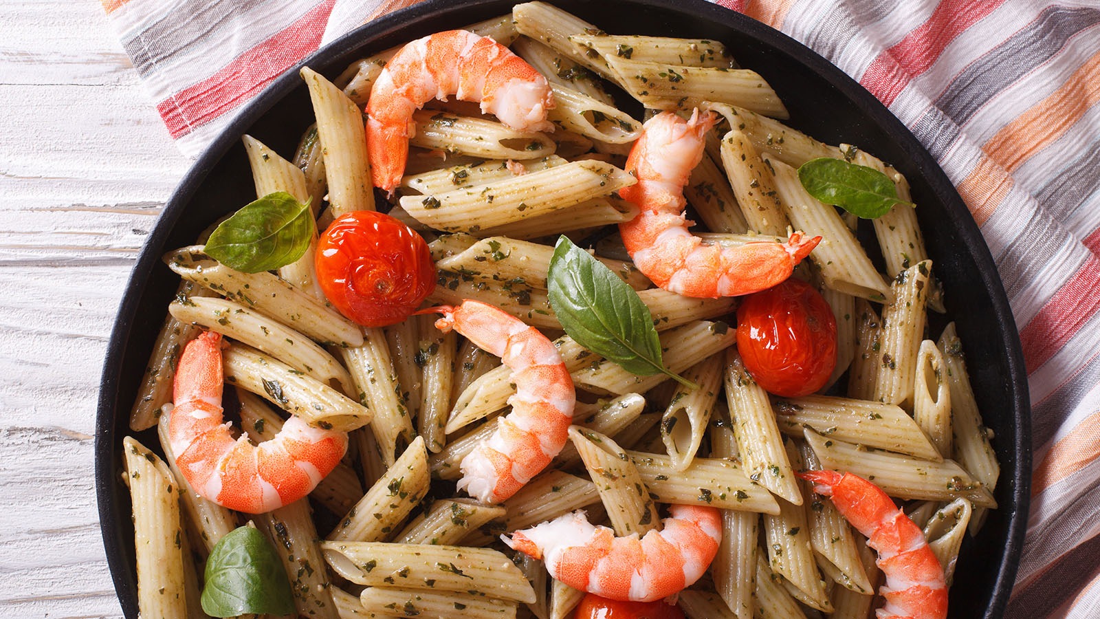 Penne Pesto with Shrimp