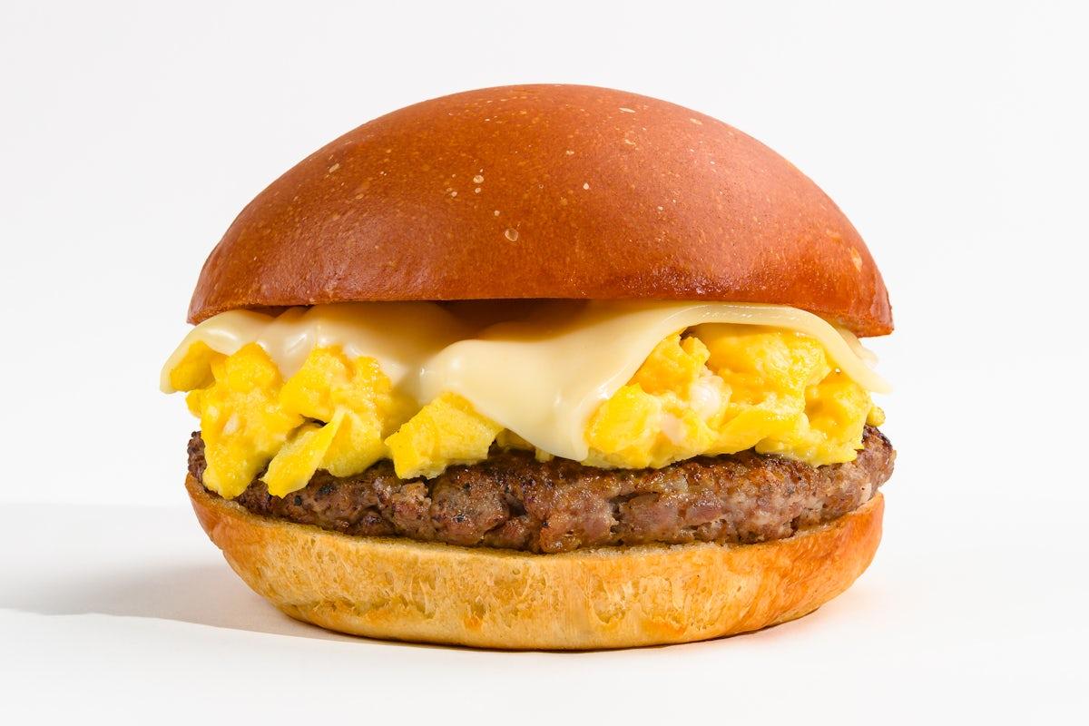 Sausage, Egg + Cheddar on Brioche