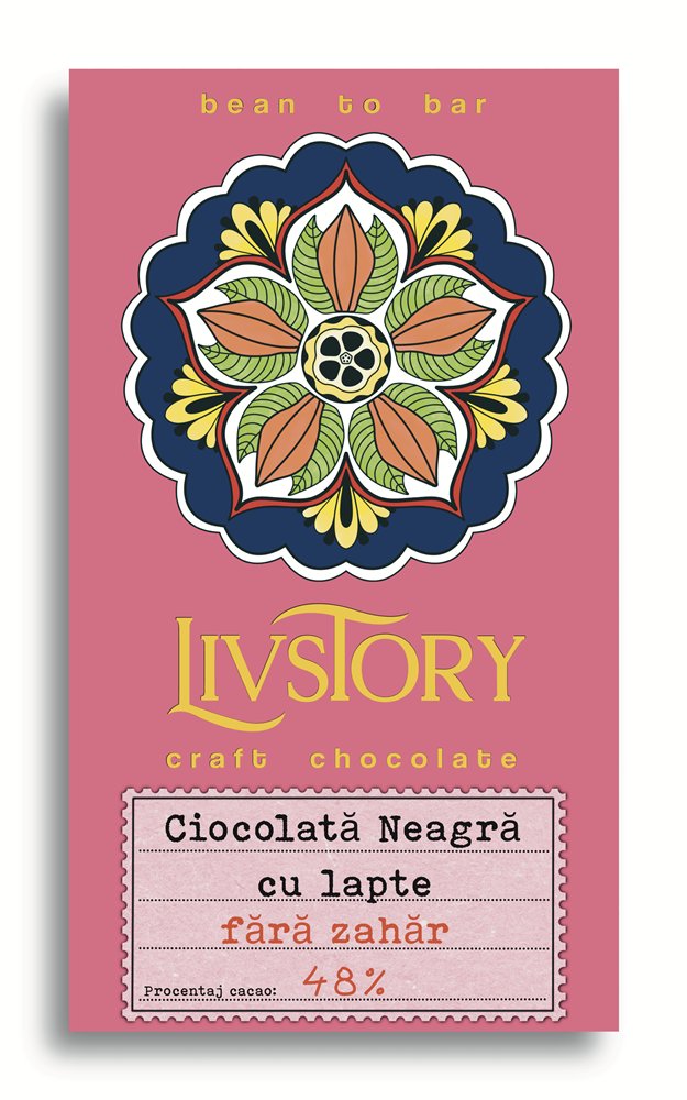 Ciocolata Neagra 48% cu lapte fara zahar  - LIVSTORY
