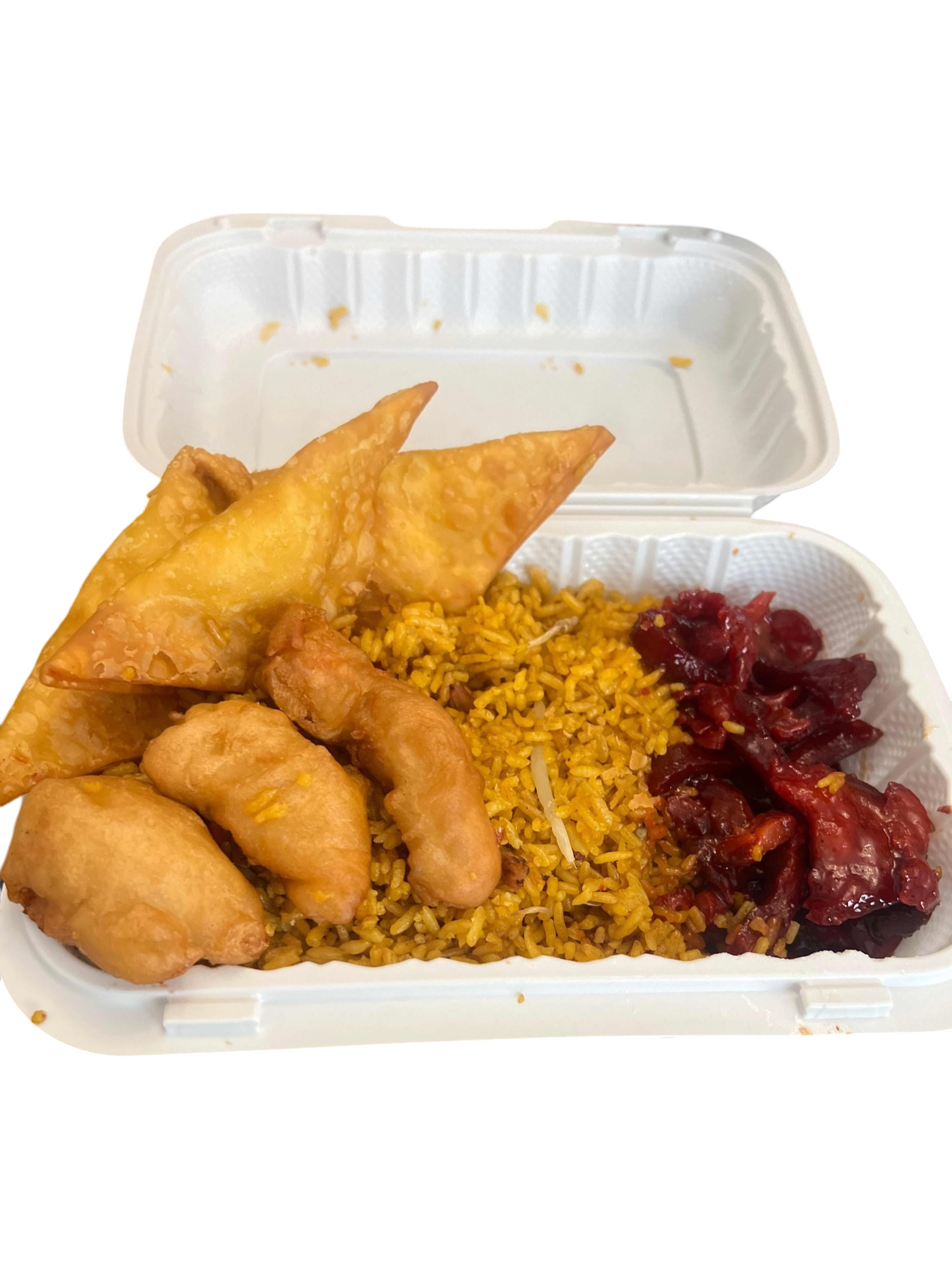 A21. Boneless Spare Ribs, Chicken Fingers (3), Crab Rangoon (3)