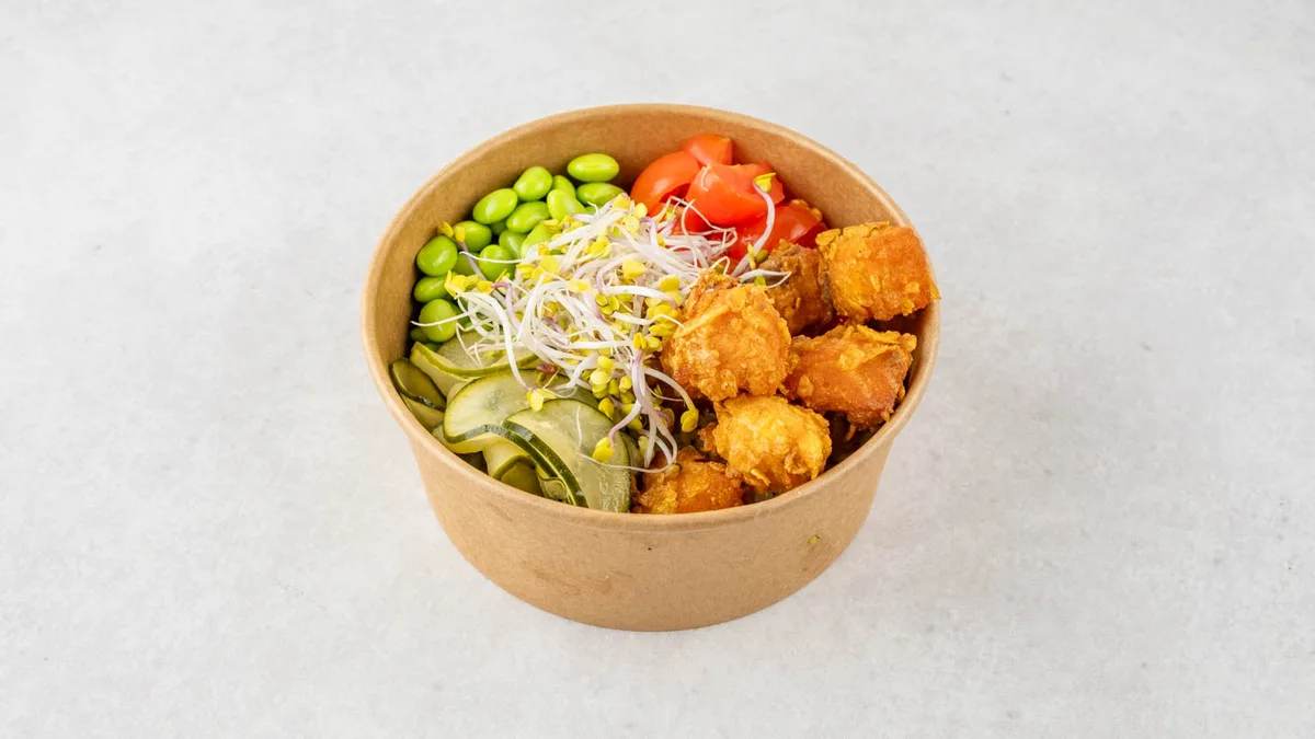 Fried salmon salad bowl