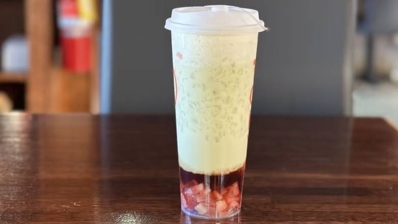 Strawberry Jasmine Green Milk Tea with Milk Foam