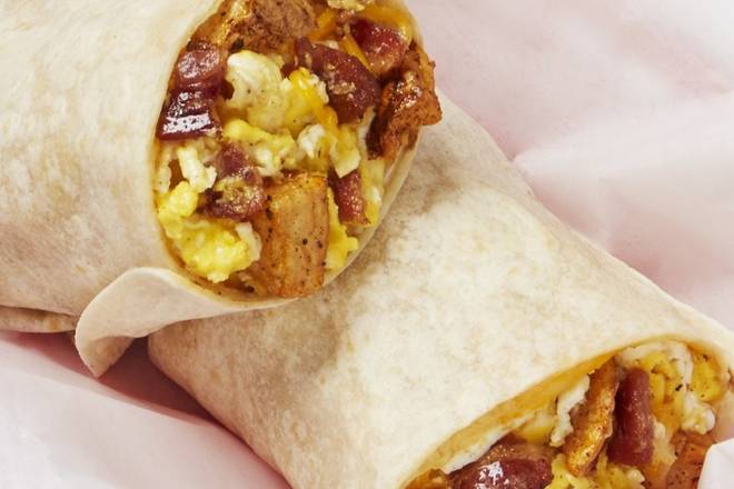 Bacon, Potatoes, Egg, and Cheese Burrito