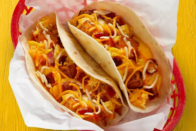 Bacon, Potatoes, Egg, and Cheese Taco