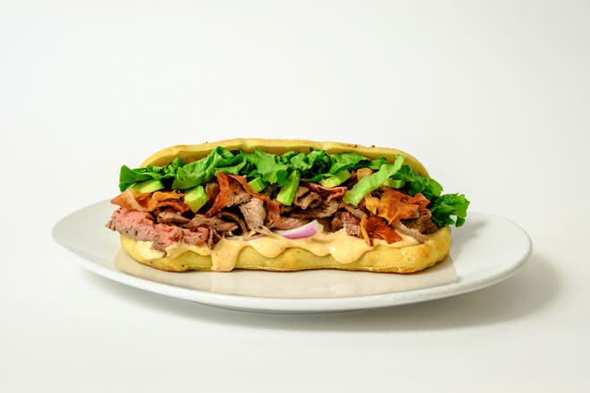 tri tip, bacon and avocado sando