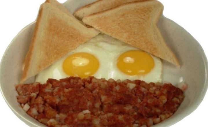 Eggs and Corned Beef Hash Breakfast