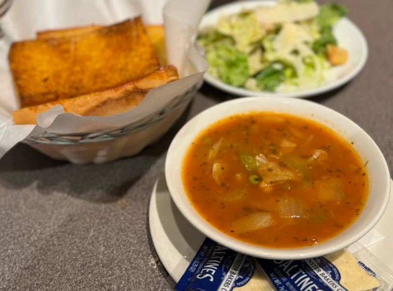 Bowl of Soup and Dinner Salad Combination