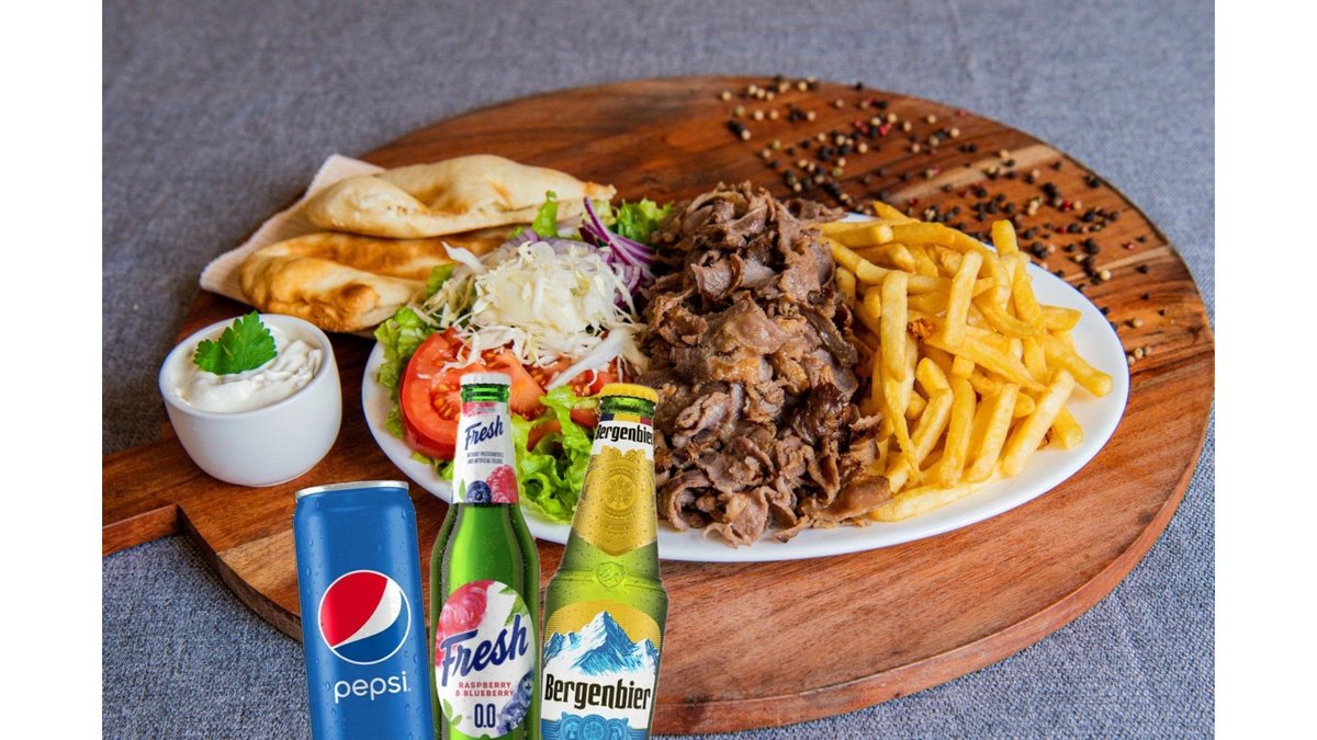 PROMOȚIE: 2 × Shaorma vită farfurie  + 2x PEPSI/Fresh/Bergenbier
