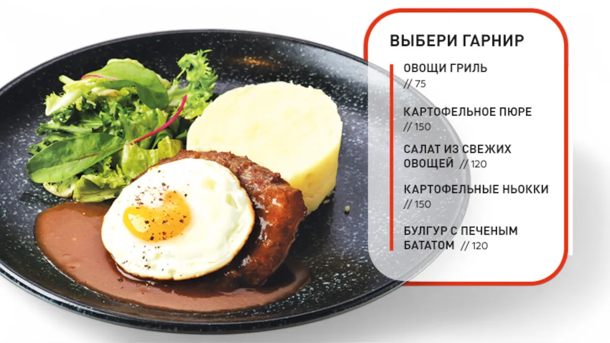 Бифштекс c яйцом и соусом Демиглас