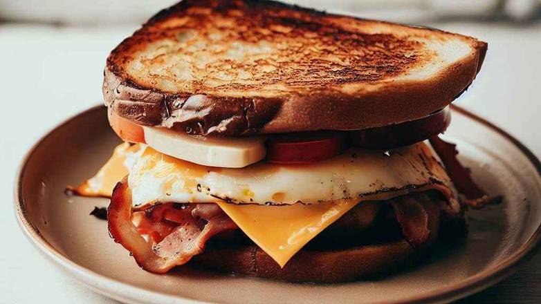 Fried Egg , Bacon and Tomato Grilled Cheese