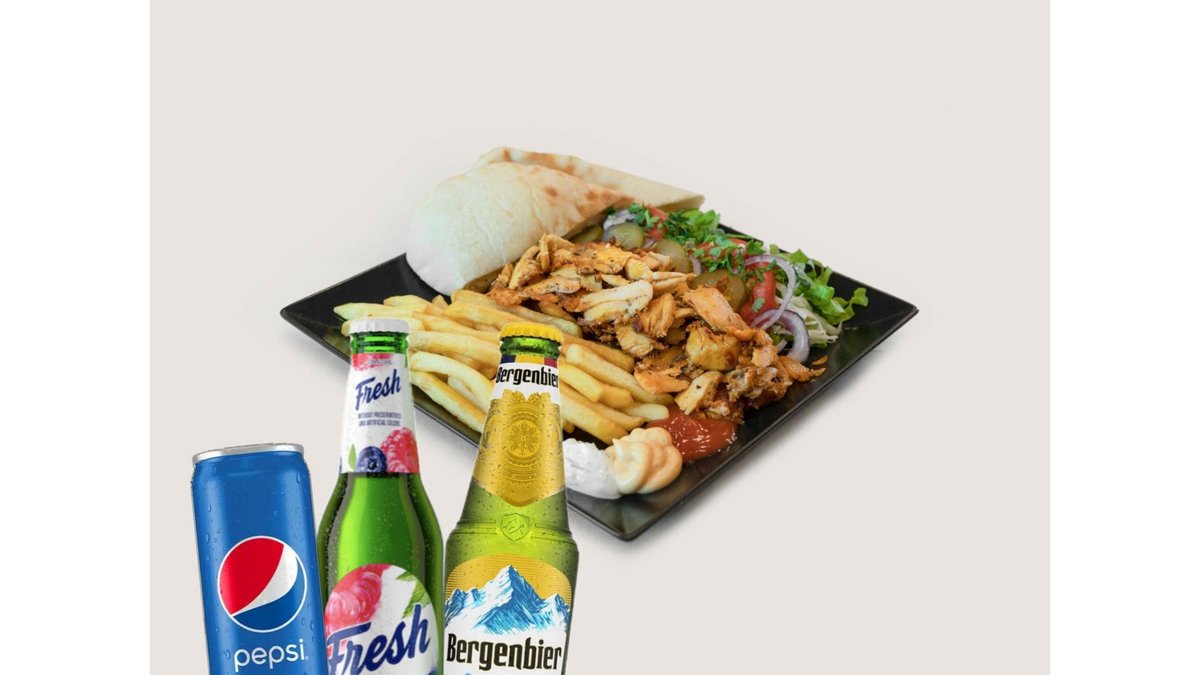 2 × Gyros vită farfurie  + 2 PEPSI/Fresh/Bergenbier
