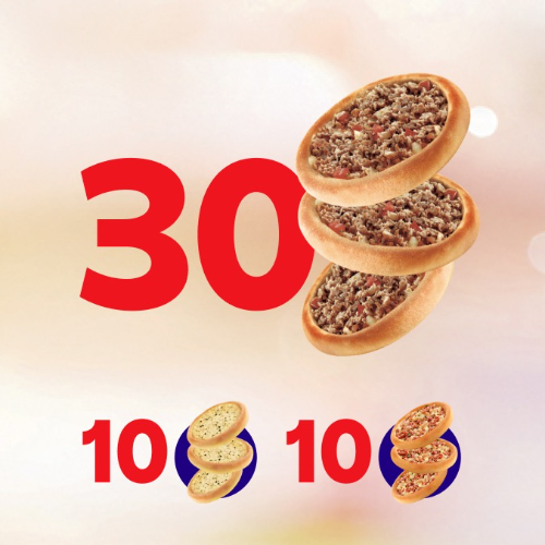 30 Carne + 10 Queijo + 10 Calabresa